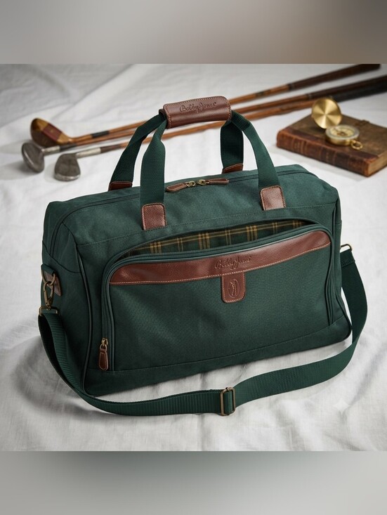 Bobby Jones Other - Bobby Jones Golf Travel Duffel Bag Green Canvas Leather Trim Weekender Carry-On